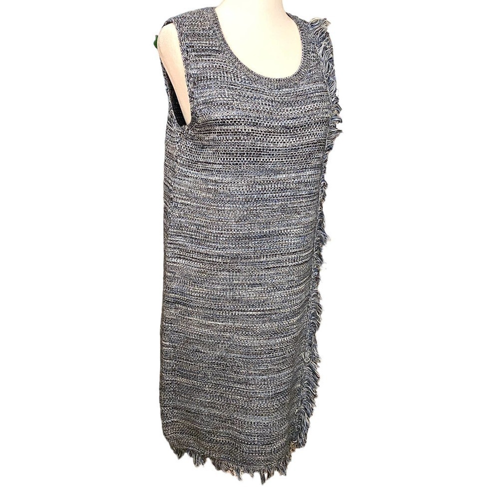 NWT Anthro Holding Horses Womens Blue Black Tweed Fringe Sweater Dress Sz Small - Picture 4 of 15